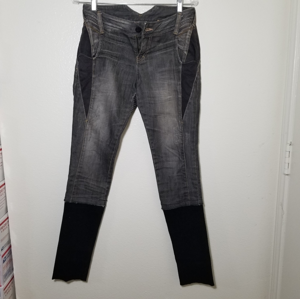 Rare TANKUS Womens Punk Gray Jeans Denim Patchwork Trousers by Japanese Designer